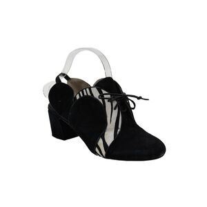 Pique Women's Round Toe Lace Up Slingback Block Heels Suede Sandals Black Size 7